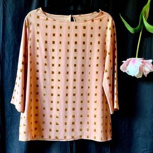 Silk top by boutique designer. Peachy/apricot color. Size Med. Hand dyed.